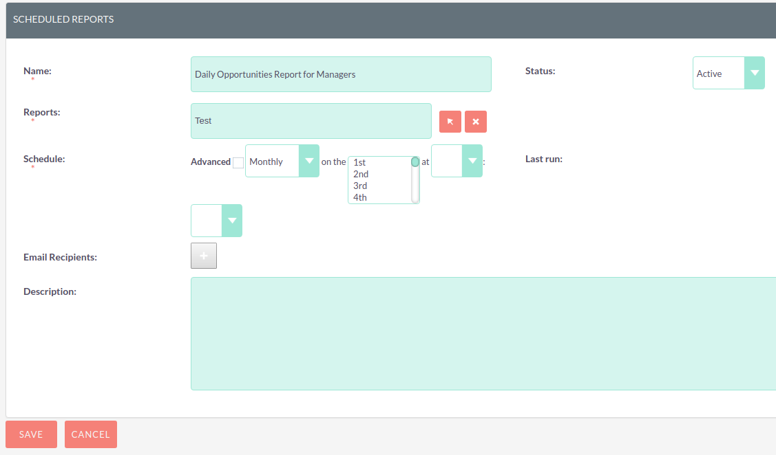 Create Report 161Scheduled report edit
