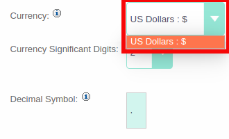 Currency Selection 180Currency selection