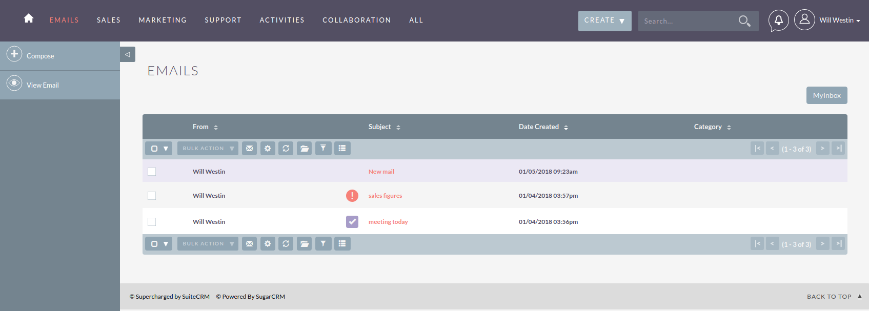 Emails Module List View 250EmailsListView