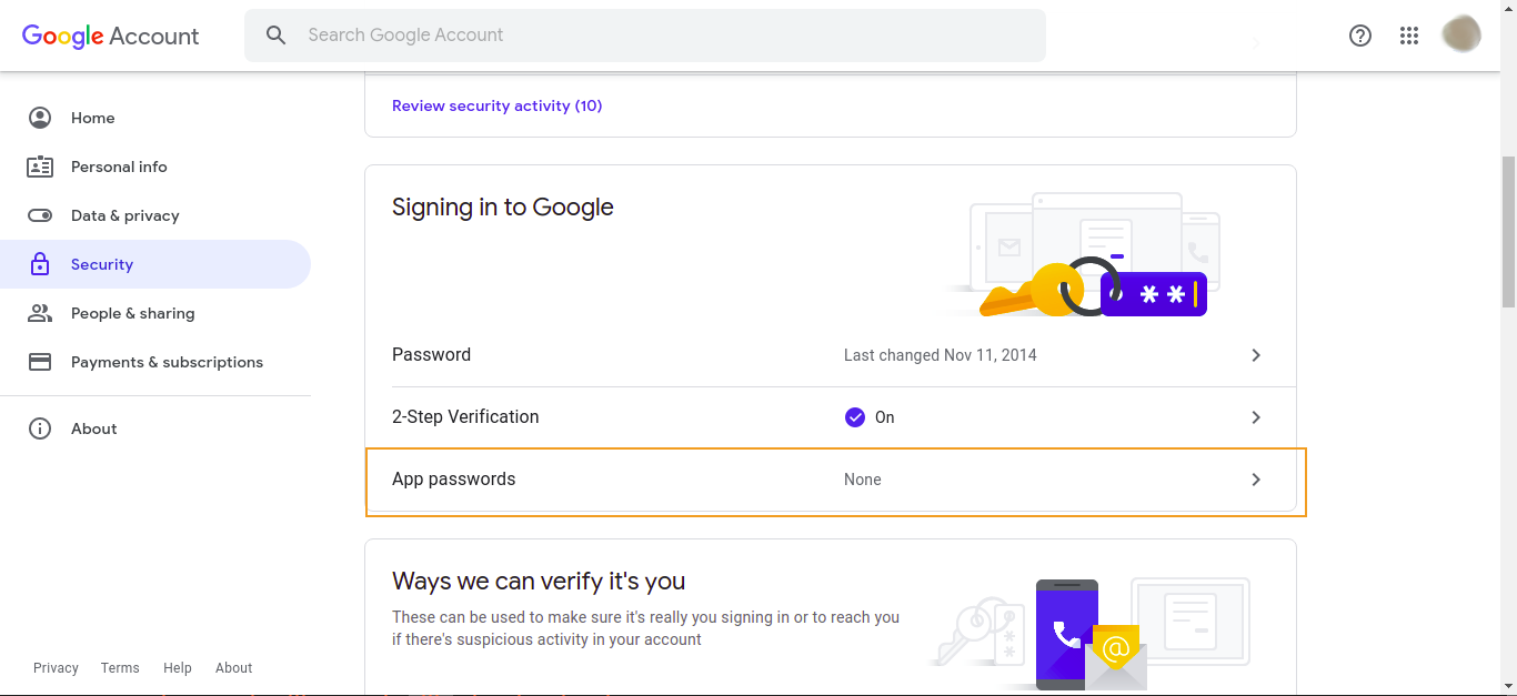 Open App Passwords app password 2