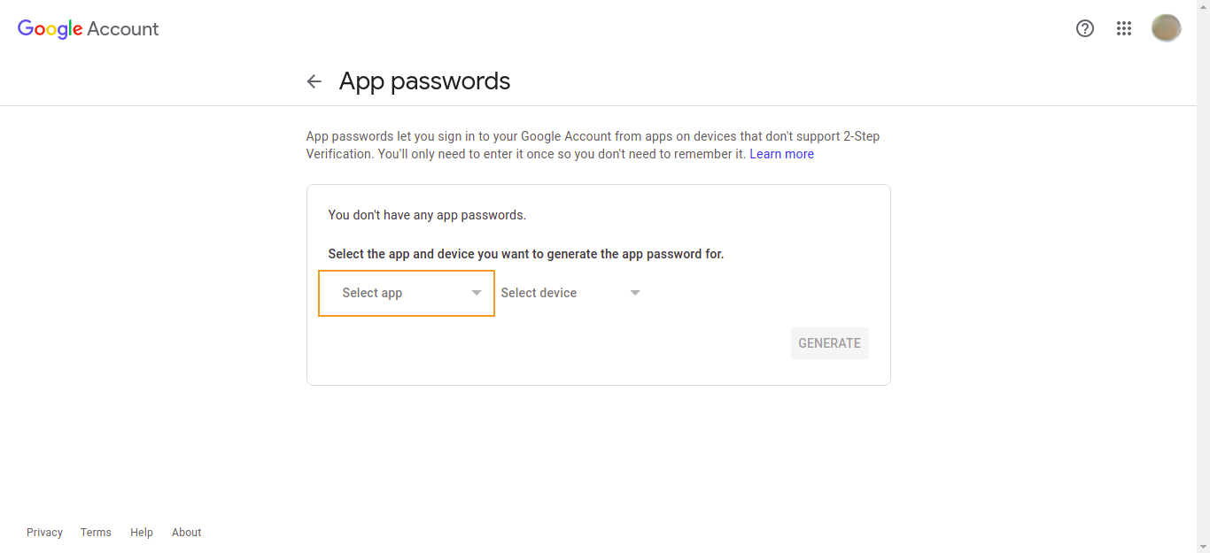Open Select app app password 3