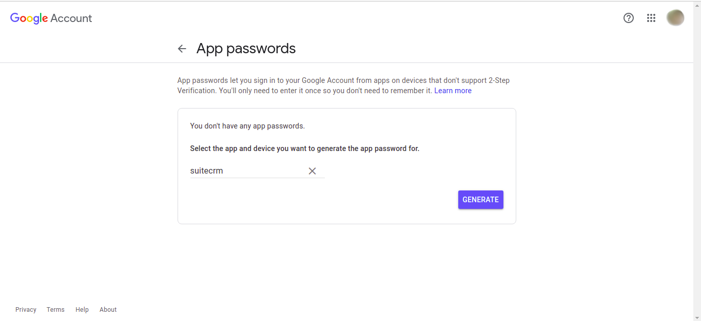 Click Generate app password 6