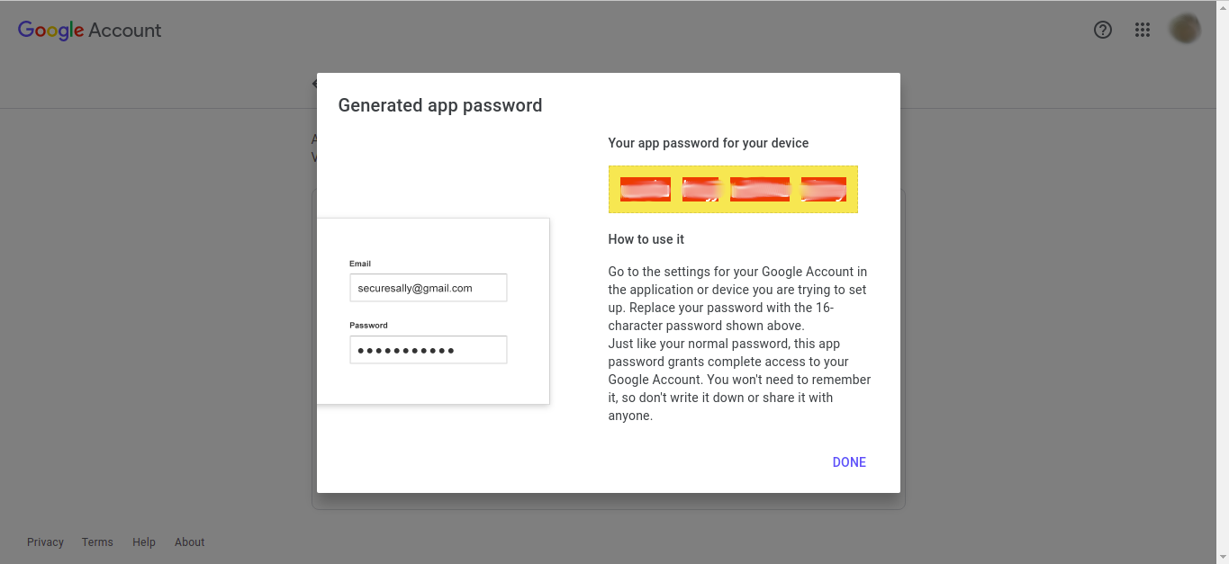 Generated Password app password 7
